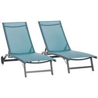 SONNENLIEGE DE-15613 2er-Set mit Rollen und 5-fach verstellbarer Rückenlehne Blau - Blau, Metall (66/34/195cm) - ComfortXL