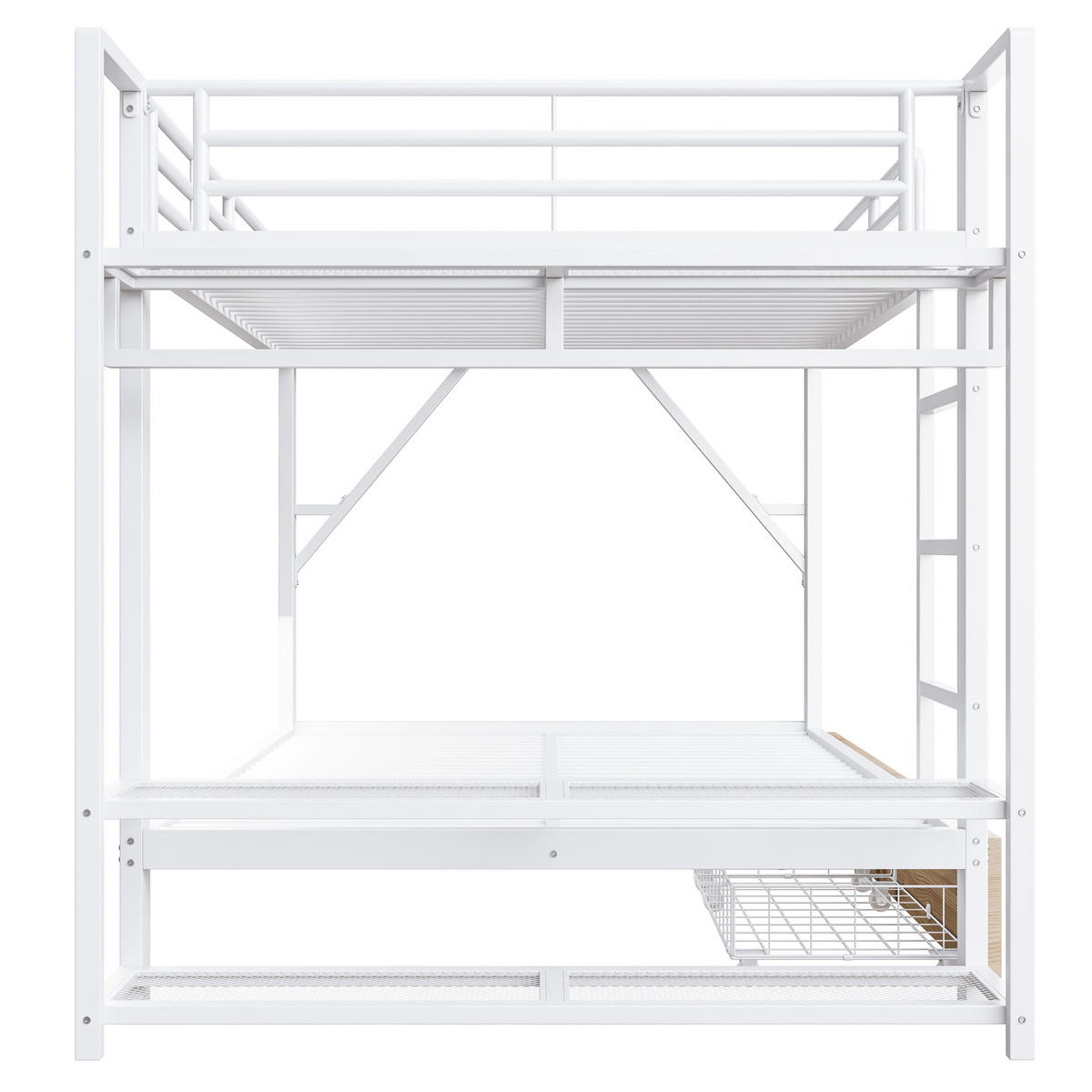 ETAGENBETT 140/200 cm Weiß mit LED-Lichtleiste, Kleiderstange, 2 Schubladen und mehrere Ablageflächen - Weiß, Metall (140/200cm) - Oxeza