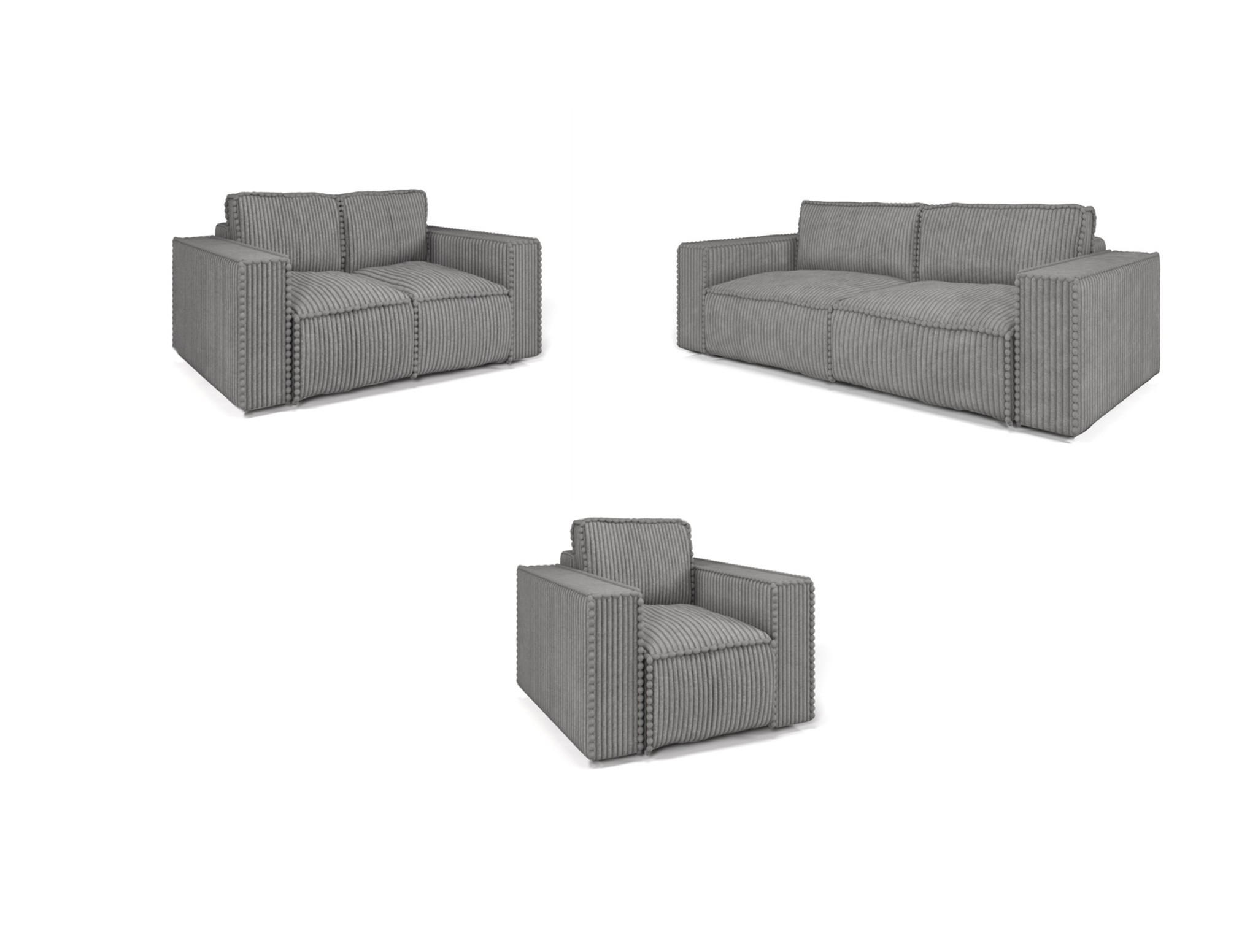 SOFASET Vajana 3-2-1 - Grau, Holzwerkstoff/Textil (240/86/102cm) - Fun Möbel
