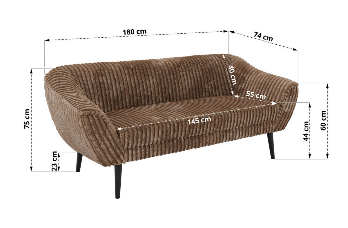 SEDACÍ SOUPRAVA 3+3 PIRS - Hnědá Manšestr - Černé nohy - černá/hnědá, kompozitní dřevo/textil (180/75/74cm) - MKS