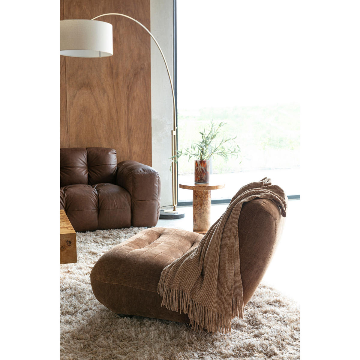 SESSEL Wyatt Samt Cognac Braun - Braun, Kunststoff (87/70.5/101cm) - Dutchbone