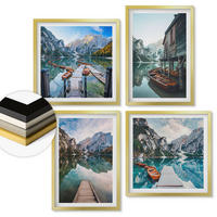 WANDBILDER 4er Set - 50x50 cm & 40x60 cm Goldrahmen - See Berge Holzboote - Goldfarben, Kunststoff (50/50cm) - ArtPrintCave