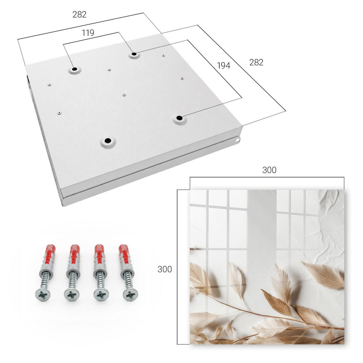 SCHLÜSSELBOX Weiß 30x30 cm – Türöffnung nach rechts - Subtile Natur - Beige, Metall (30/30/5cm) - TULUP