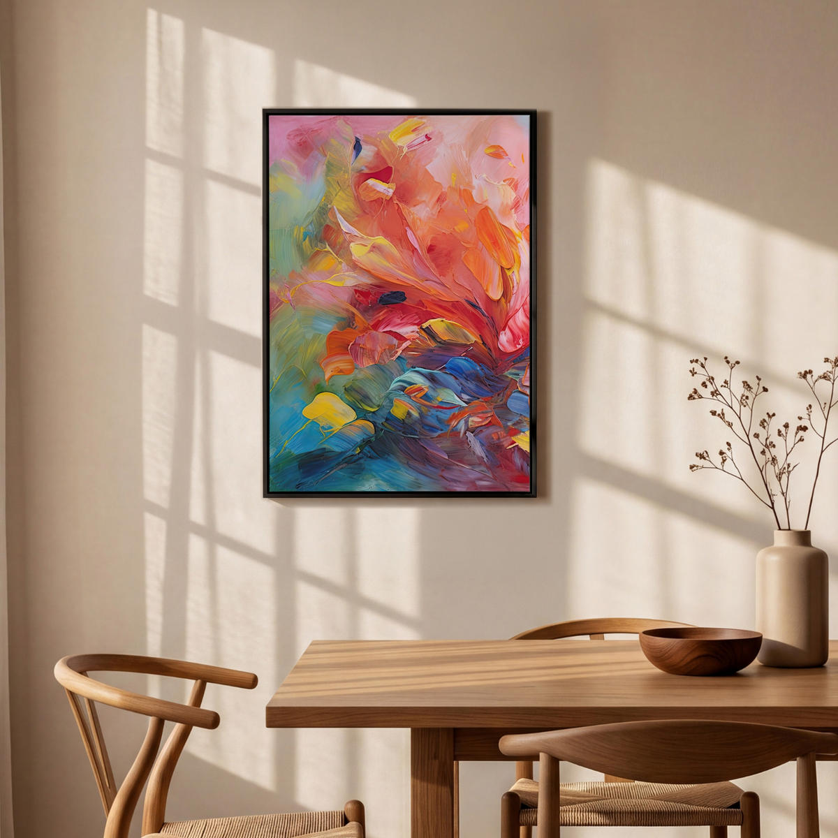 LEINWAND Bilder mit Rahmen - Ölgemälde - Kunst - Abstrakt - Farbenfroh - 60x90 - Altrosa, Textil (60/90cm) - MuchoWow
