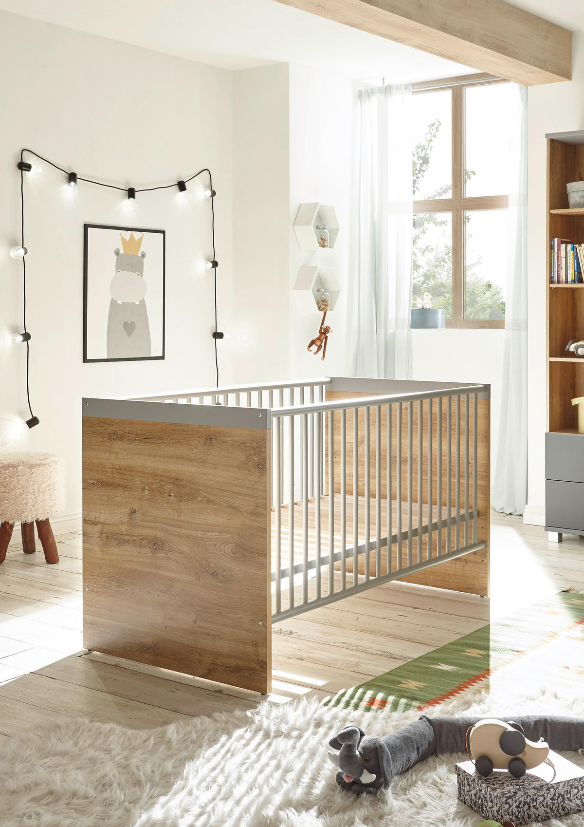 BABYZIMMER Larissa in Bolton Oak und Arktisgrau 5 teilig - Braun, Holzwerkstoff (120/200/80cm)