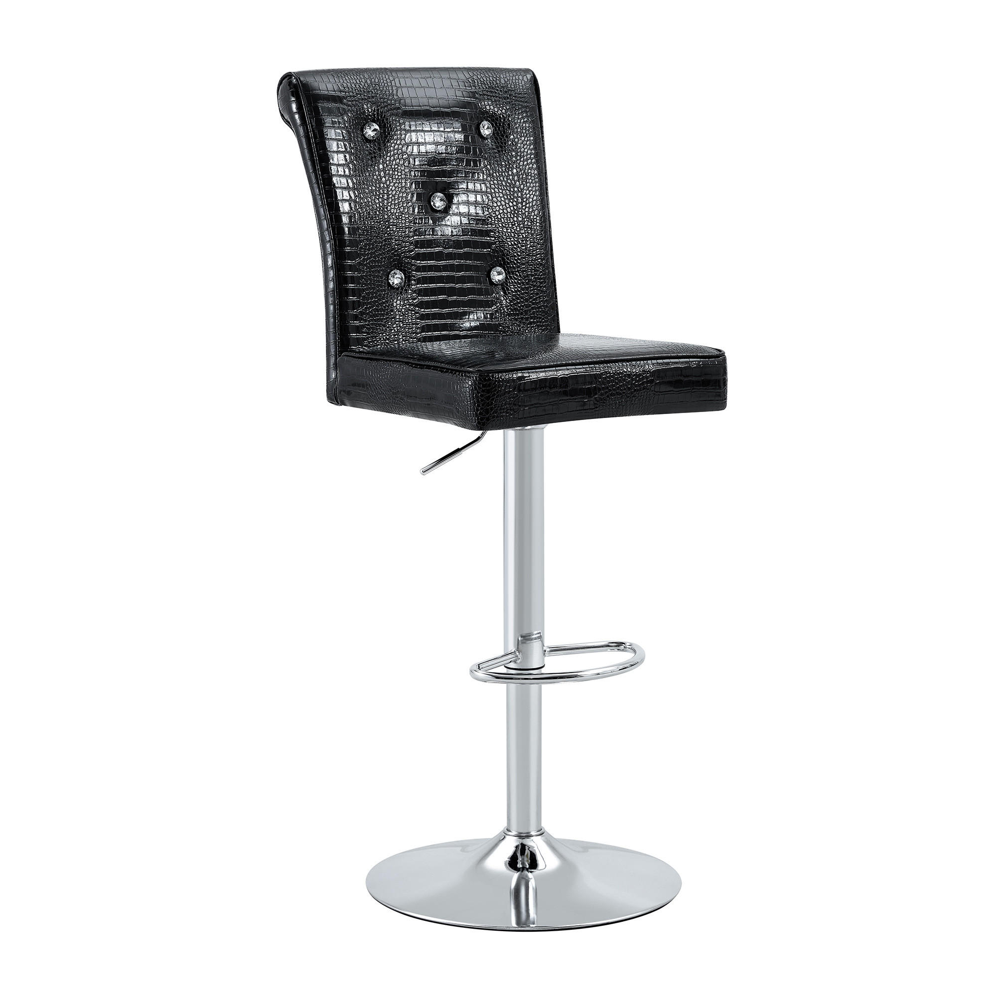 BARSTUHL mit PVC-Bezug und Kristallknopf-Details, Schwarz - Schwarz, Kunststoff (42/125/55cm) - MIVRAY