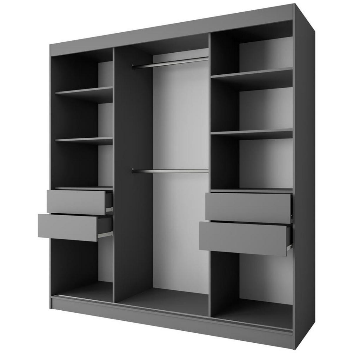 SCHWEBETÜRENSCHRANK Marika 200/216/61 graphit mit Spiegel und Schubladen - Graphitfarben, Holzwerkstoff (200/216/61cm) - Beautysofa