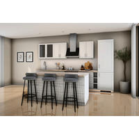INSELKÜCHE Sycylia Weiß Creme – 340 cm + Insel 180 cm – K29-G340 - Silberfarben/Creme, Holzwerkstoff/Metall (340/212/60cm) - ROYAL24_MARKT