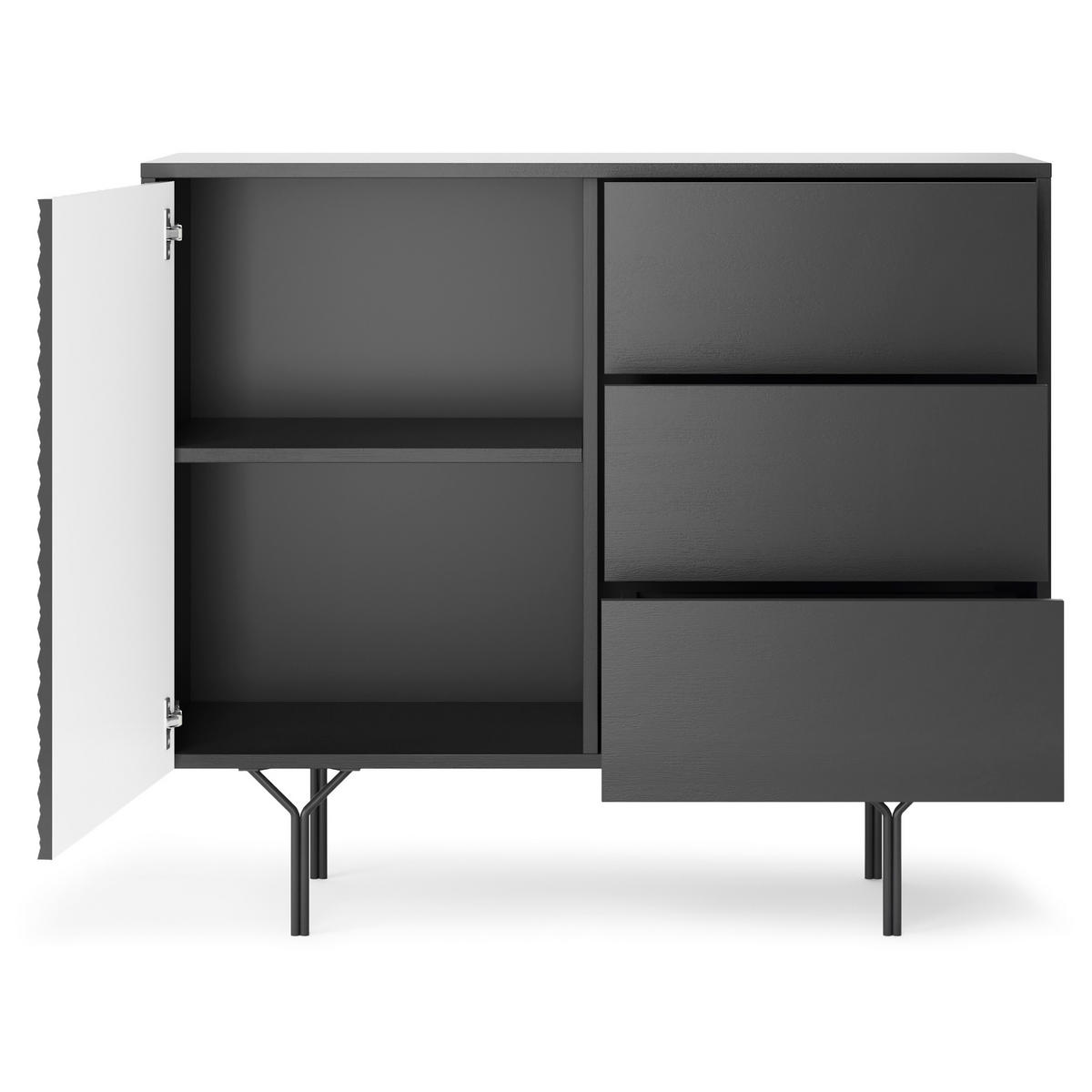 KOMMODE NEROCCI 97/83/38 cm mit 3 Schubladen 1 Türen Schwarz - Schwarz, Holzwerkstoff (97/83/38cm) - MASSENO