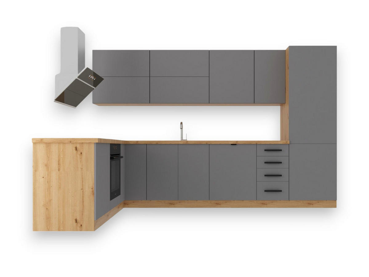 ECKKÜCHE 330 x 210 cm – Nexa K53-G330 – in Beige / Matt - Beige/Schwarz, Holz/Metall (330/212/58cm) - ROYAL24_MARKT