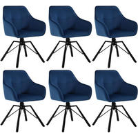 ARMLEHNSTUHL 6er Set, drehbar mit Samtbezug, Blau - Blau/Schwarz, Textil/Metall (57/82.5/54cm) - Woltu