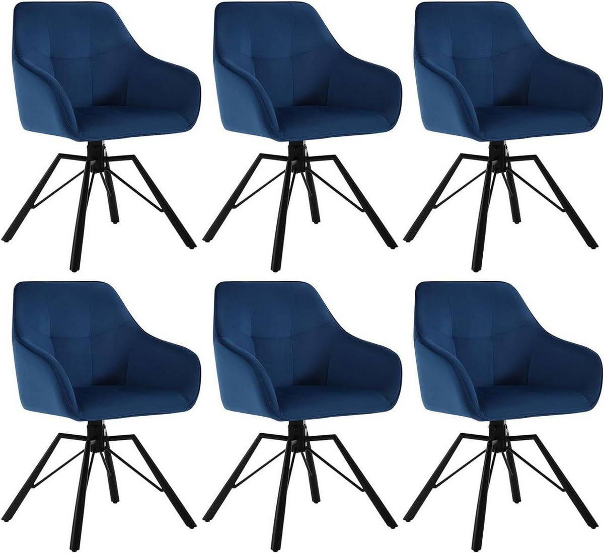 ARMLEHNSTUHL 6er Set, drehbar mit Samtbezug, Blau - Blau/Schwarz, Textil/Metall (57/82.5/54cm) - Woltu