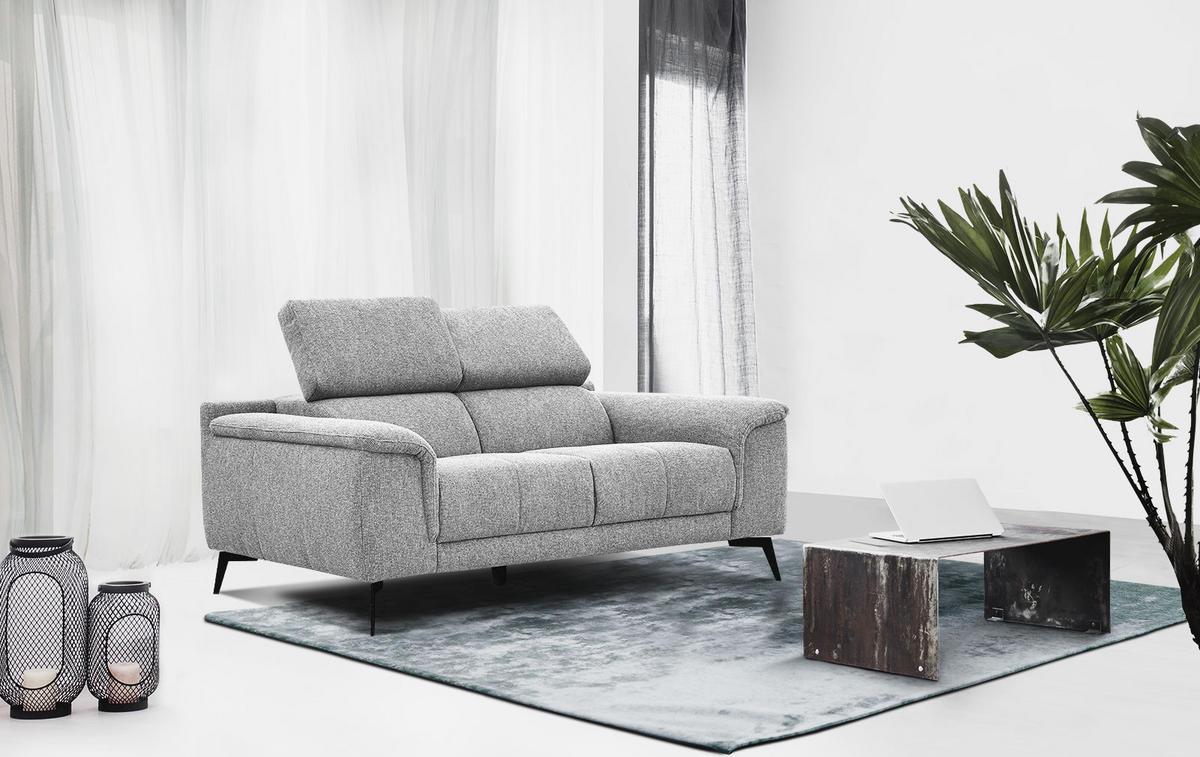 SOFA FIERO 2-Sitzer, silberfarben - Silberfarben/Schwarz, Holzwerkstoff/Textil (170/82/103cm) - Courtois Laville