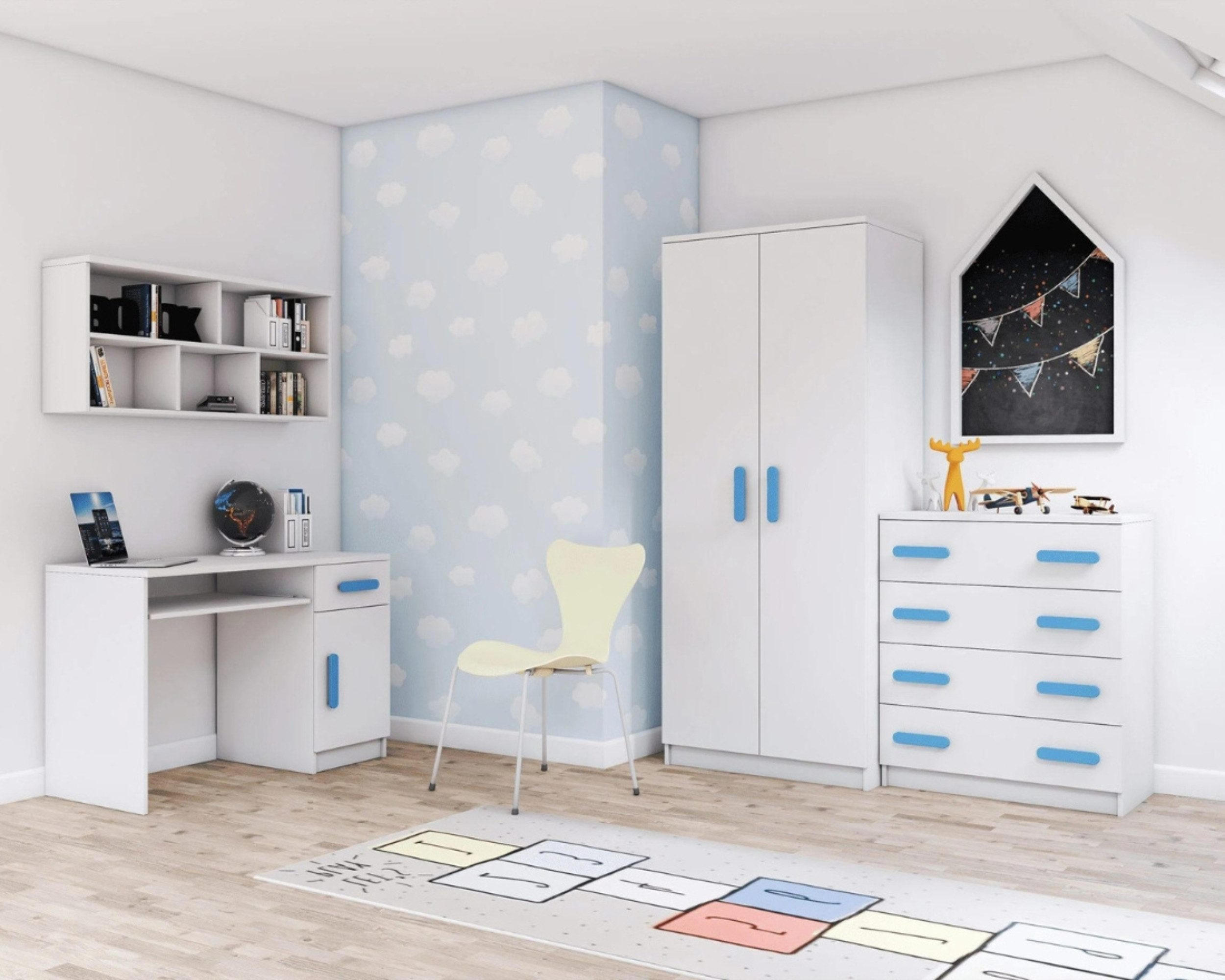 KINDERZIMMER-SET INGE III Weiß/Blau 4-teilig - Blau/Weiß, Holzwerkstoff (270/193/50cm) - Deine Möbel 24