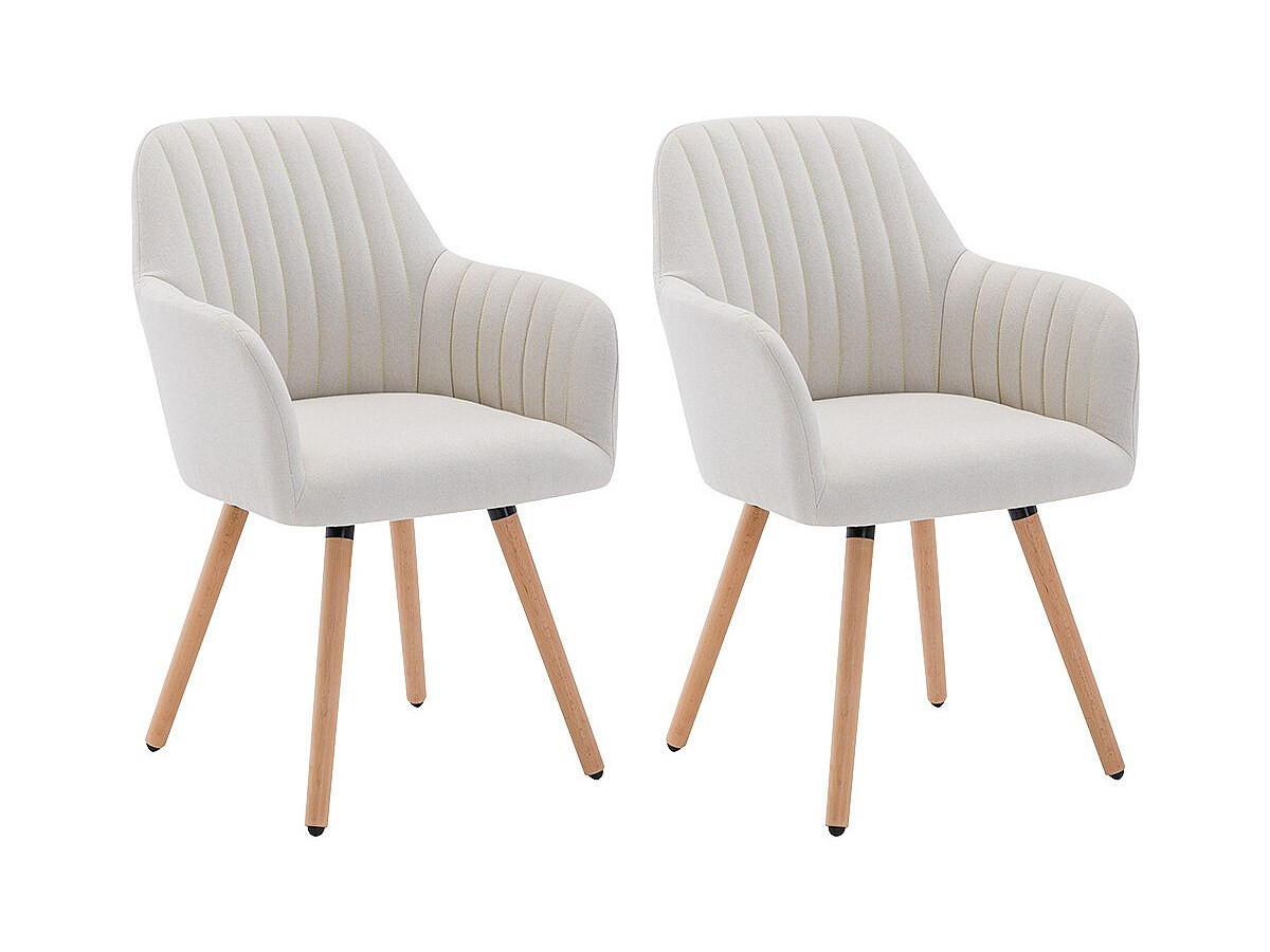 STUHL mit Armlehnen 2er-Set - Stoff & Metall in Holzoptik - Cremefarben - ELEANA - Creme, Textil (58/85/56cm) - Vente-Unique