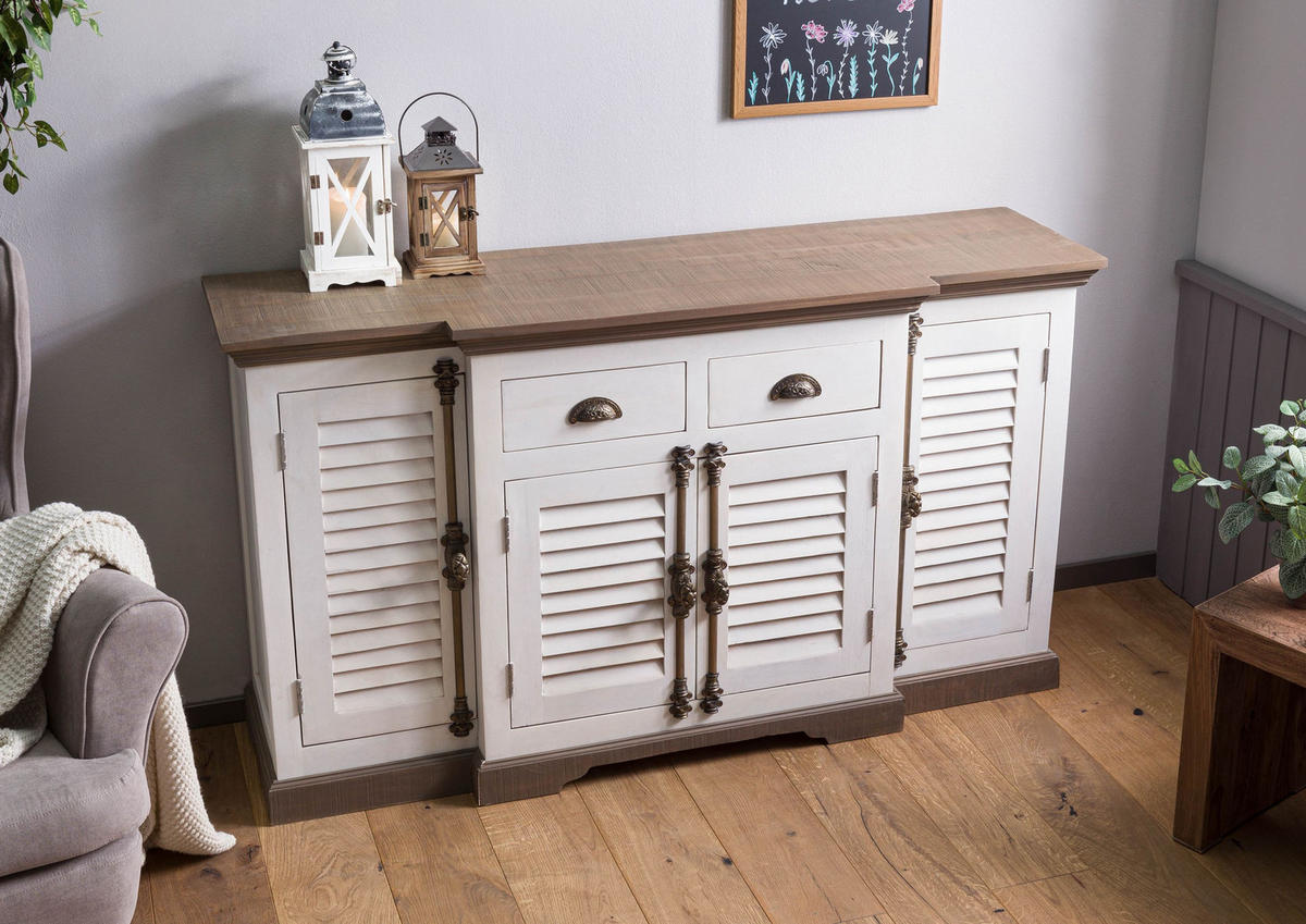 SIDEBOARD Mango 160x45x90 weiß lackiert TOULOUSE #108 - Weiß, Holz (160/90/45cm) - Massivmoebel24