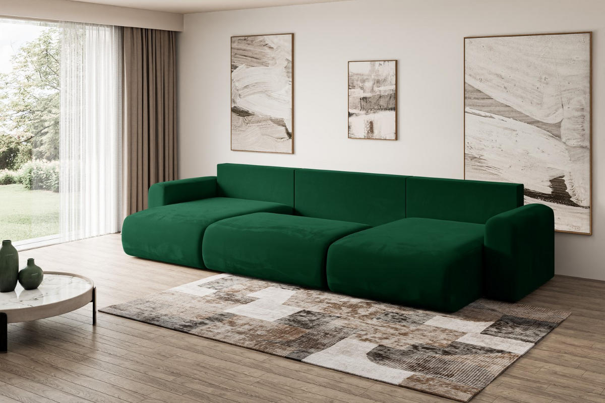 WOHNLANDSCHAFT mit Schlaffunktion und Bettkasten ORRO-U - 362x145x83 cm Grün Velours - Schwarz/Grün, Holzwerkstoff/Kunststoff (362/83/145cm) - ALTDECOR