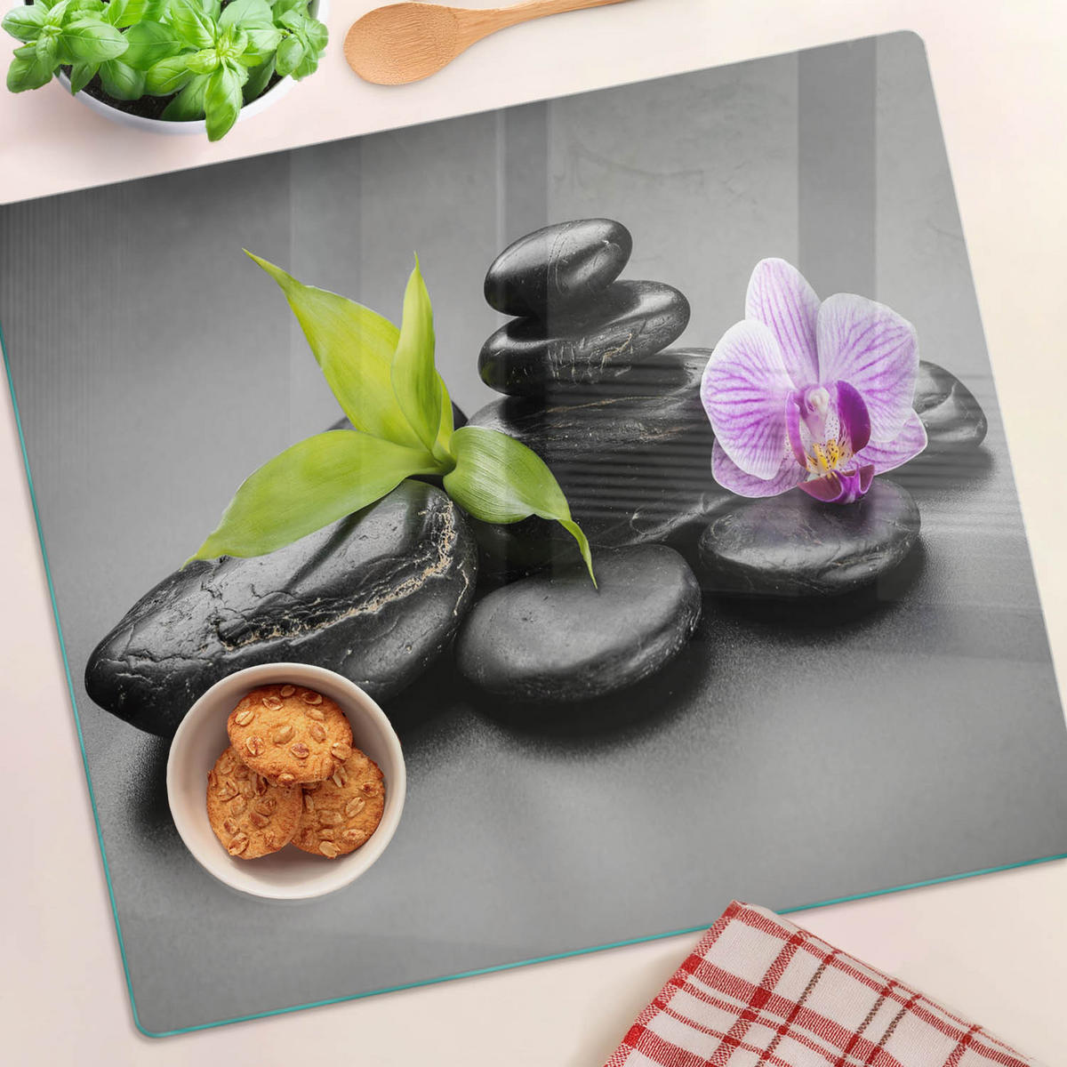 GLASPLATTE 60x52 cm Zen-Steine - Schwarz, Glas (60/0.4/52cm) - TULUP