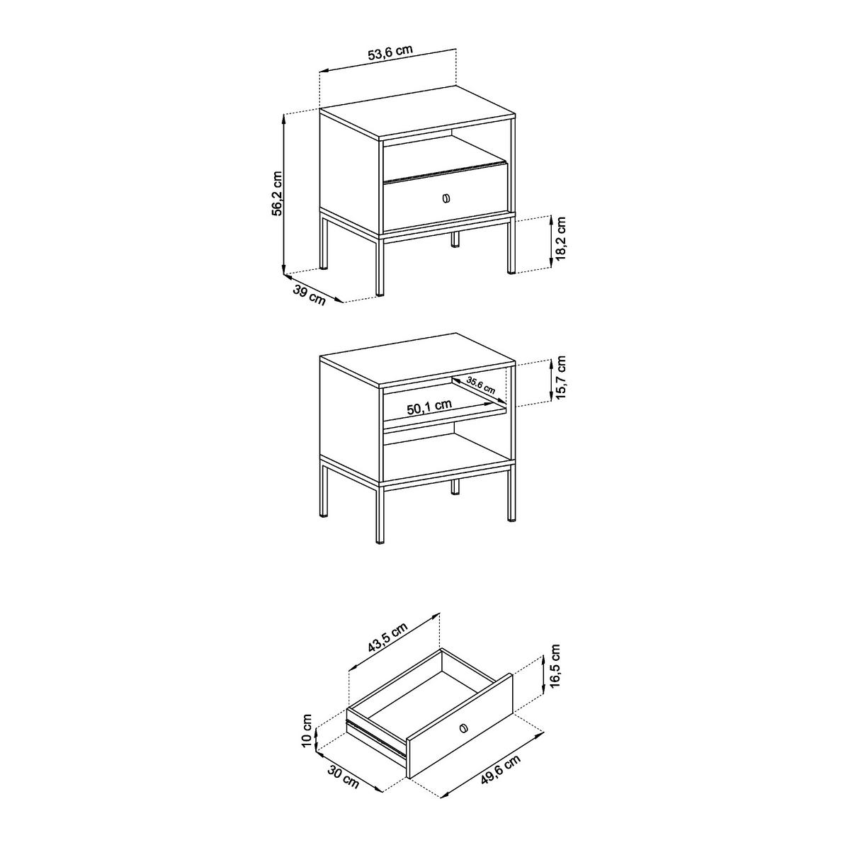 NACHTTISCH MONCTON STO2-1S Metalgriffe, Dunkelblau - Dunkelblau, Holzwerkstoff/Kunststoff (54/56/39cm) - Komodee