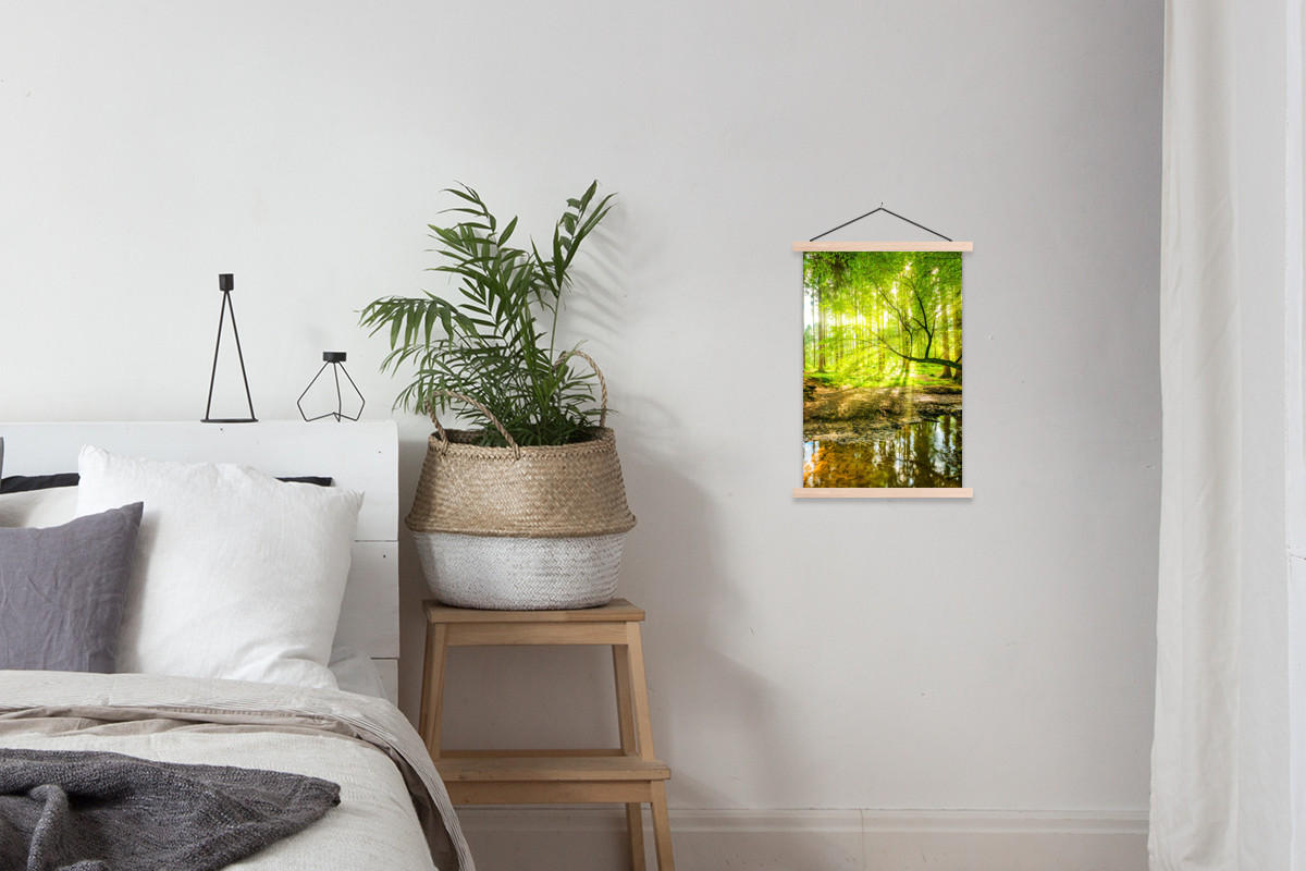 POSTER Wald - Landschaft - Wasser - Bäume - Sonne - Grün - Natur 40x60 cm - Grün, Textil (40/60/0.15cm) - MuchoWow