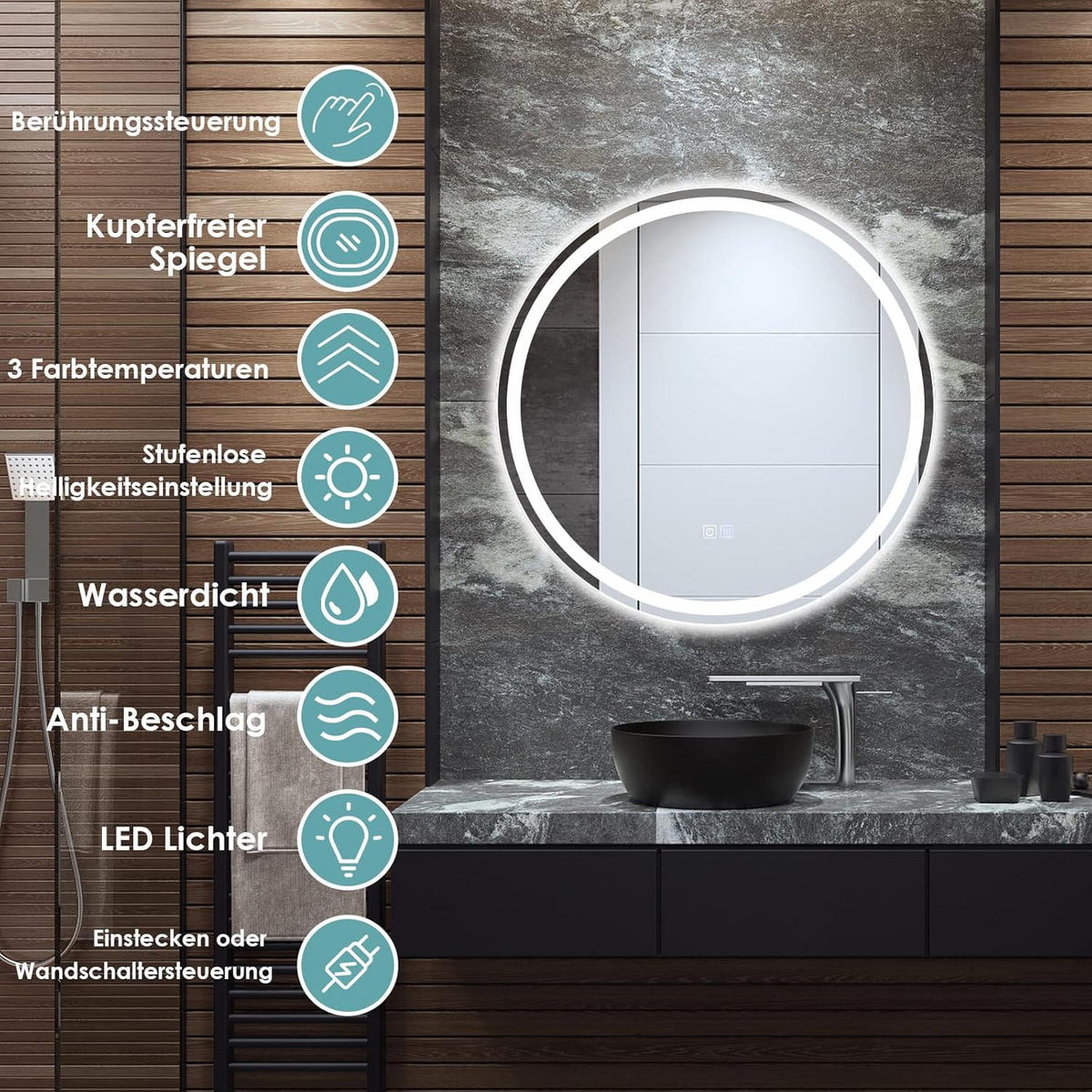 LED-SPIEGEL dimmbar Silber - Silberfarben, Glas (4/60/60cm) - COSTWAY