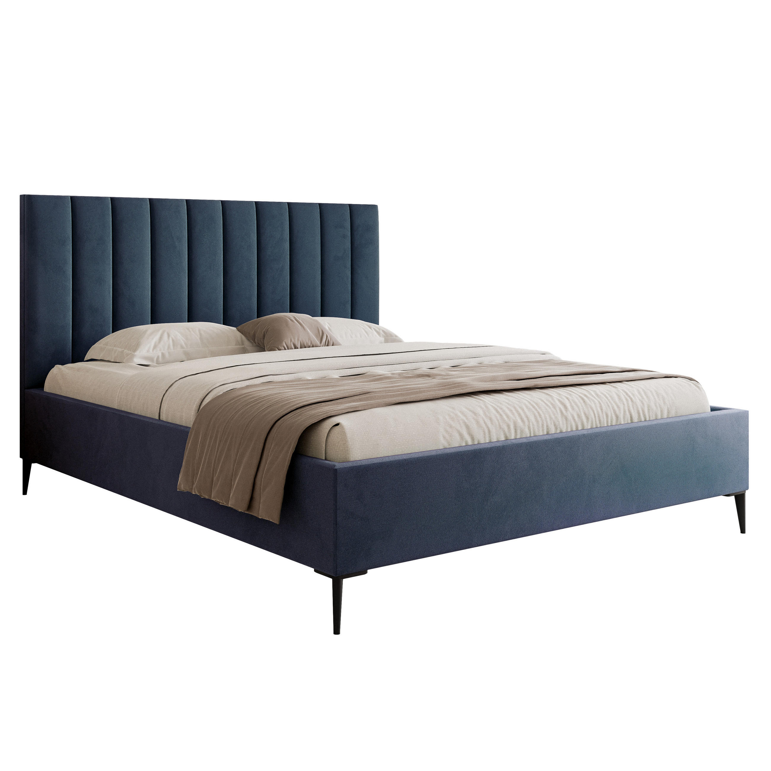 POLSTERBETT Mona SLIM III Polsterbett für Ihr Schlafzimmer in VELUTTO Stoff - 120x200 cm Blau - Blau/Schwarz, Holz/Holzwerkstoff (120/200cm) - DomoHome