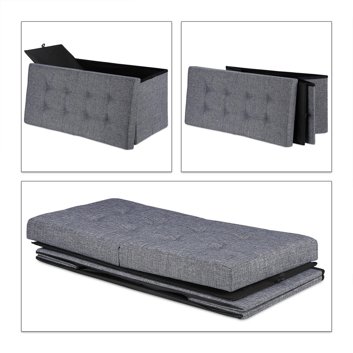 SITZBANK - Grau, Holzwerkstoff/Textil (75.5/38.5/37.5cm) - Relaxdays