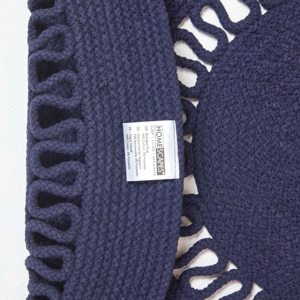 TEPPICH geflochten rund mit Häkel-Muster 70 cm - Dunkelblau, Textil (70/70cm) - Homescapes