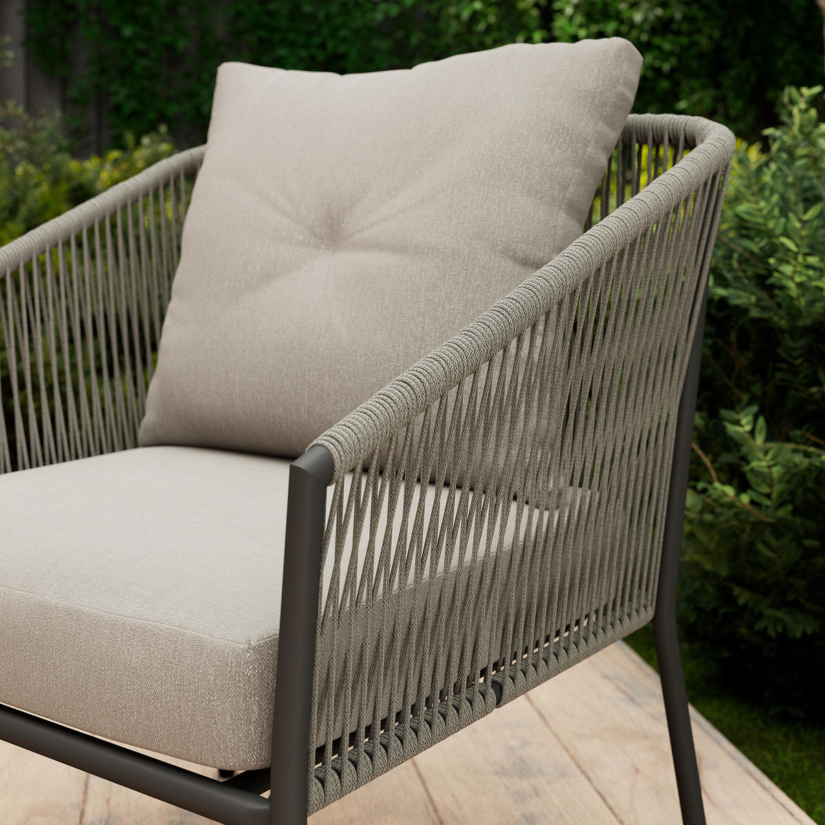 GARTENSITZGRUPPE - Eisen / Polyester - Anthrazit / Beige - 4-teilig - Anthrazit/Braun, Textil/Metall - home24