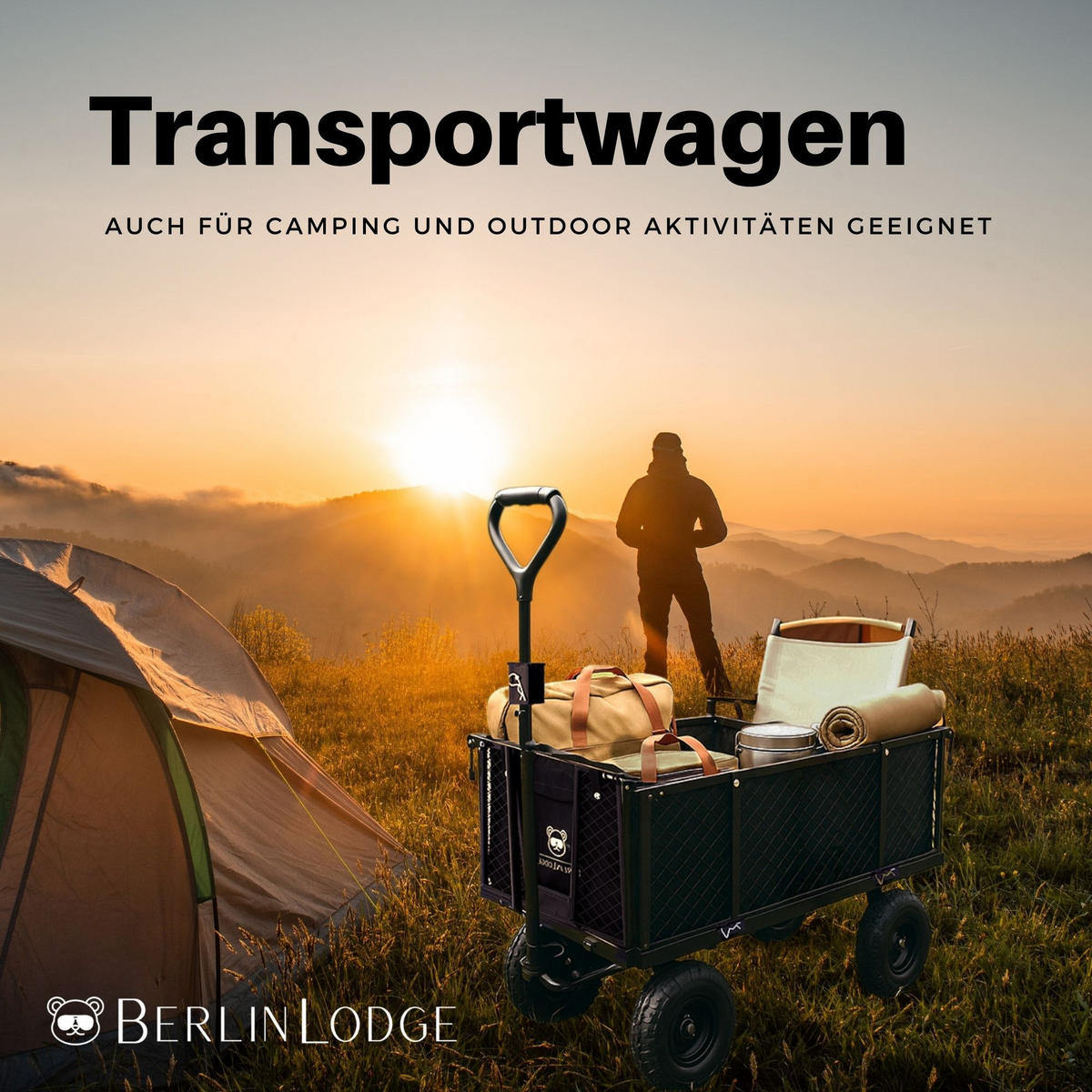BOLLERWAGEN All Black 205L 96x53x105cm Traglast 550kg Schwarz - Schwarz, Metall (53/96/105cm) - BERLINLODGE