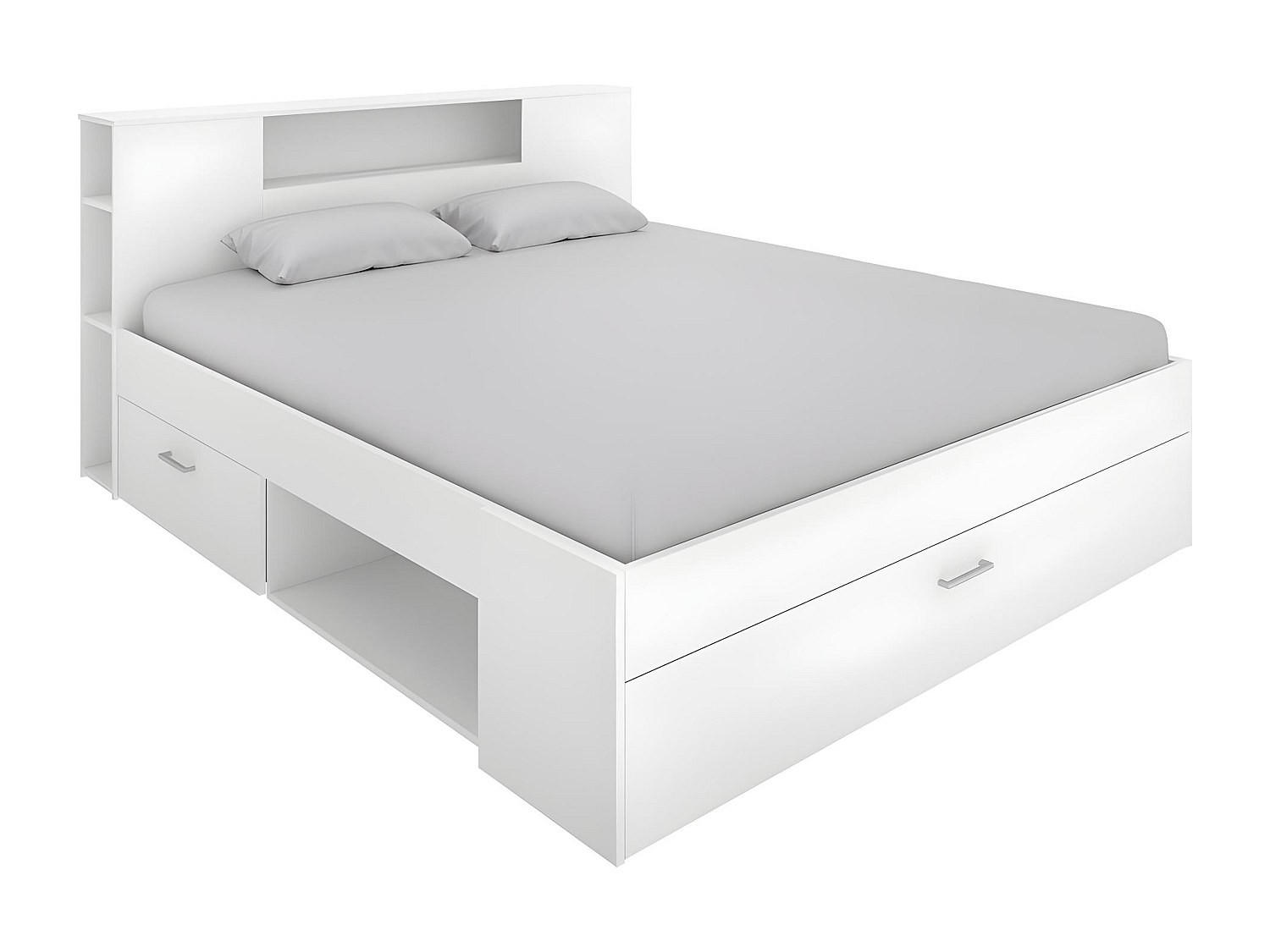 BETT mit Kopfteil, Stauraum & Schubladen - 160 x 200 cm - Weiß - LEANDRE - Weiß, Holz (169.5/228.5cm) - Vente-Unique