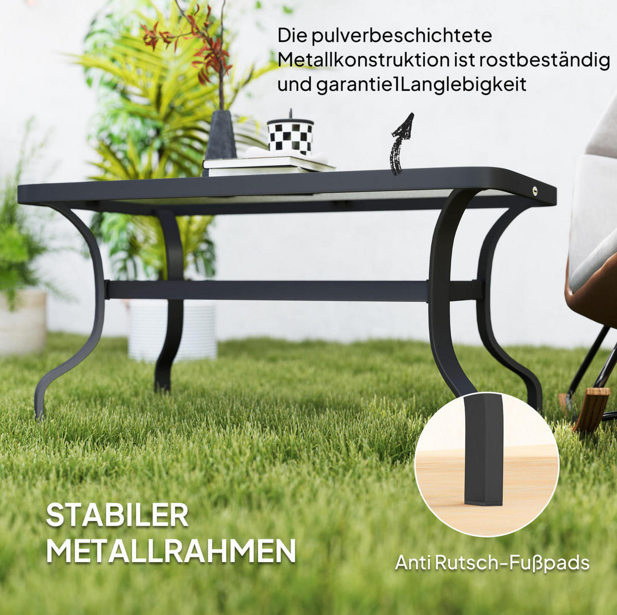 COUCHTISCH 95/55/46 cm mit Hartglasplatte und Metallgestell im Wellendesign, Schwarz - Naturfarben, Metall (95/55/46cm) - Redom
