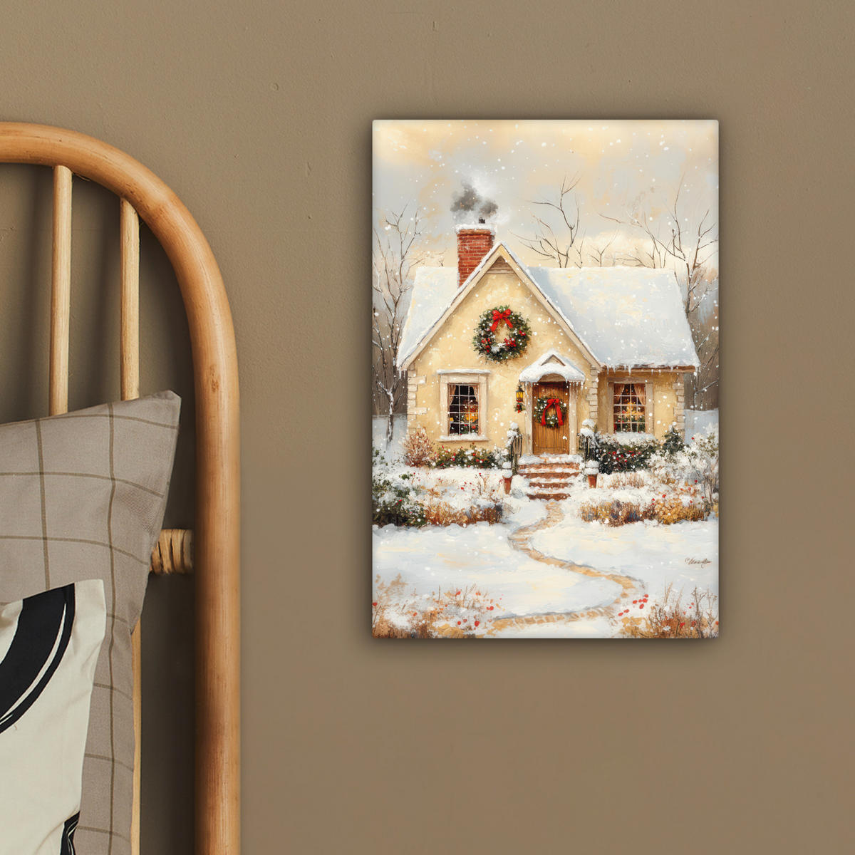LEINWANDBILD Weihnachten - Zuhause - Winter - Schnee 20x30 cm - Creme, Textil (20/30cm) - MuchoWow