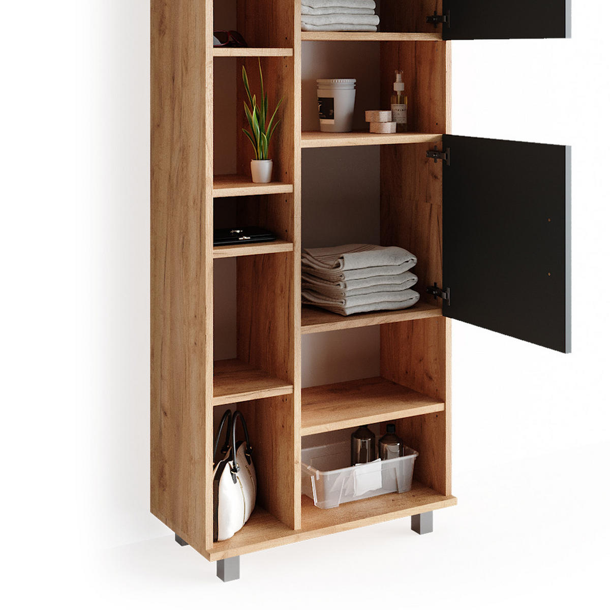 BADSCHRANK Ilias Goldkraft Eiche 60 x 190 cm - Honigeiche/Braun, Holzwerkstoff (60/190/30cm) - Vicco