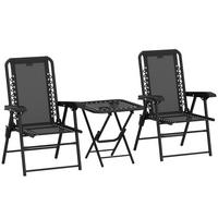 BISTRO-SET DE-07317 3-teilig, klappbar mit Becherhaltern Schwarz - Schwarz, Metall - ComfortXL