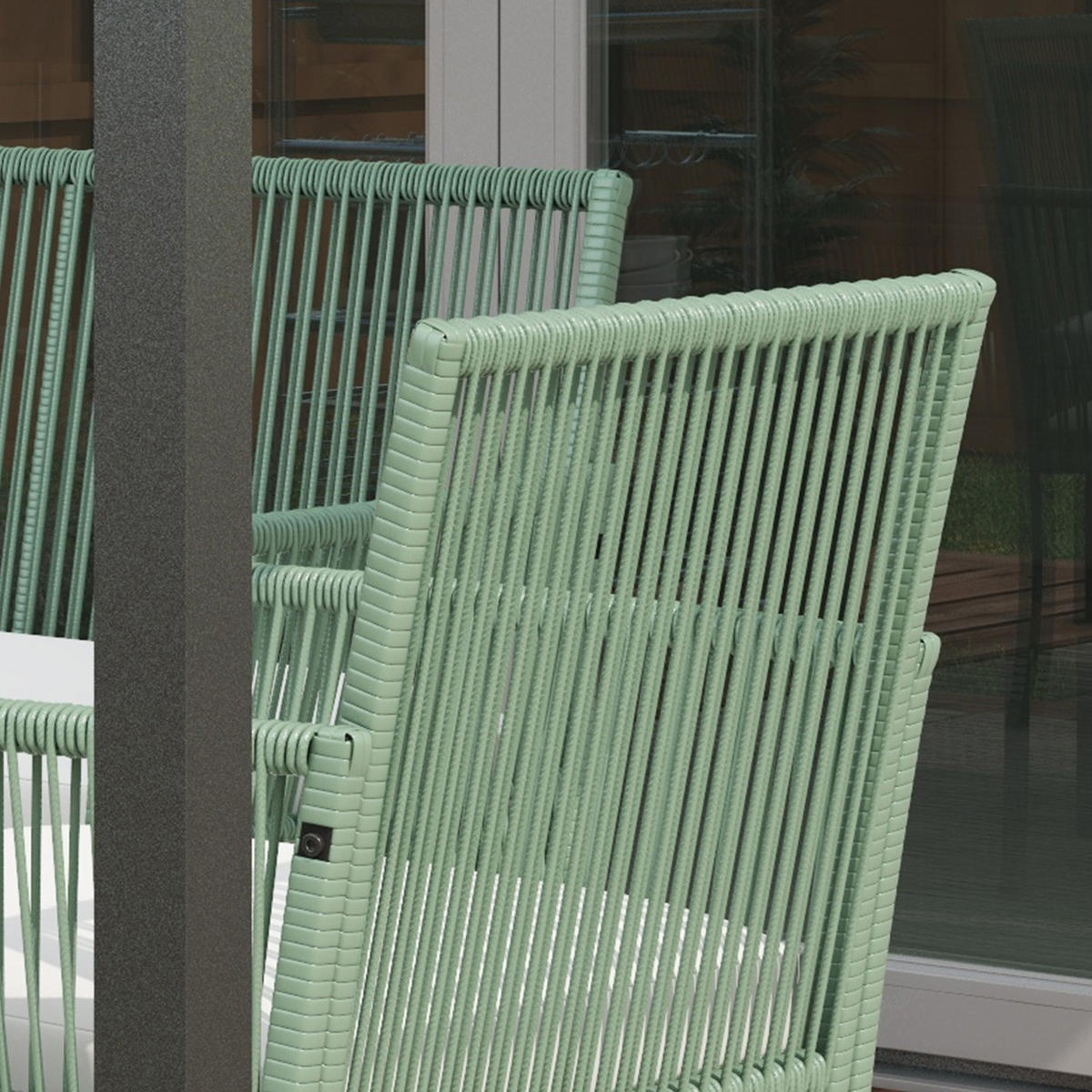GARTENSET DE-13598 4-teilig mit Glastisch & 5 cm Kissen Natur - Grün, Metall - ComfortXL