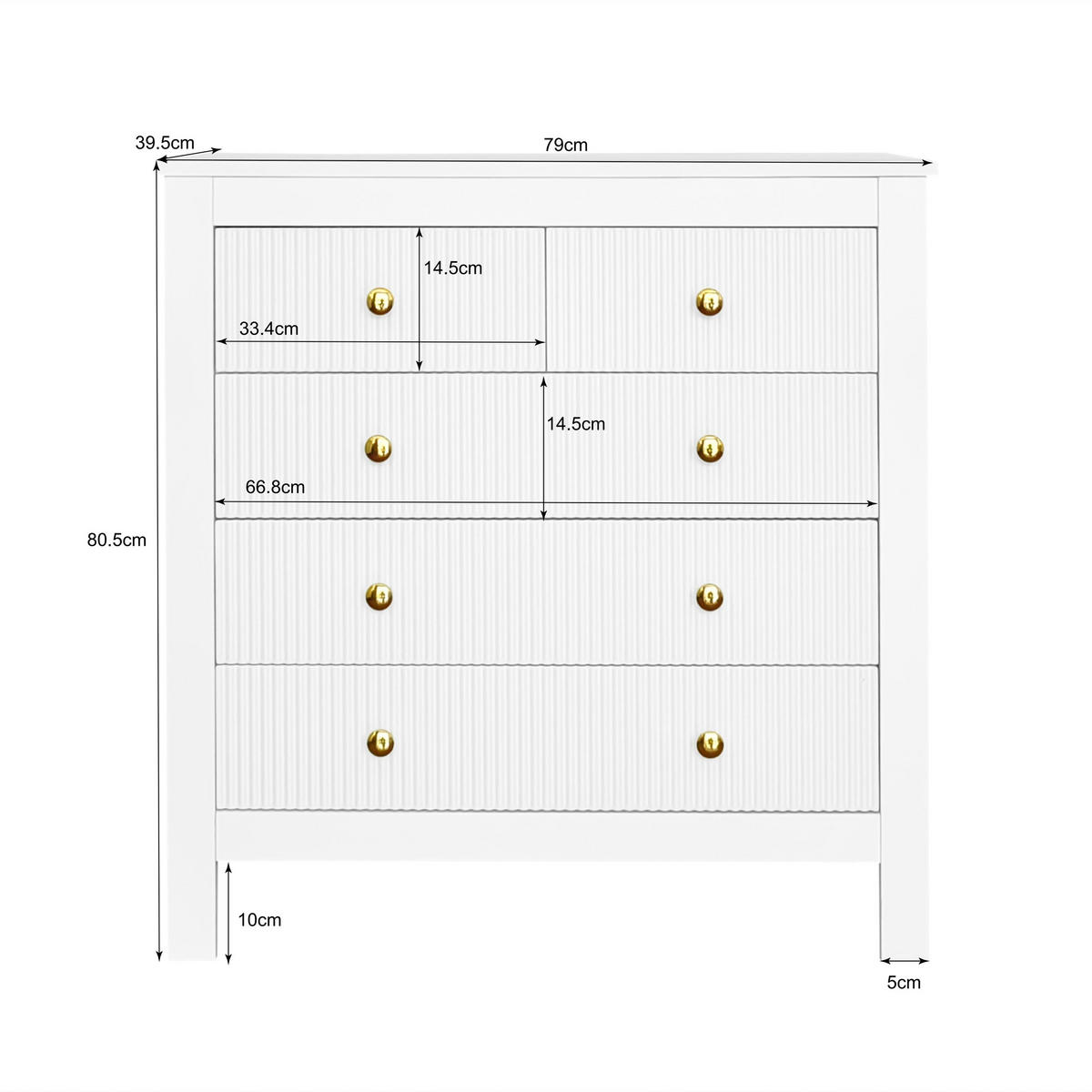 SIDEBOARD Goldgriffe multifunktional - Weiß, Holzwerkstoff (79/80.5/39.5cm) - Fortuna Lai