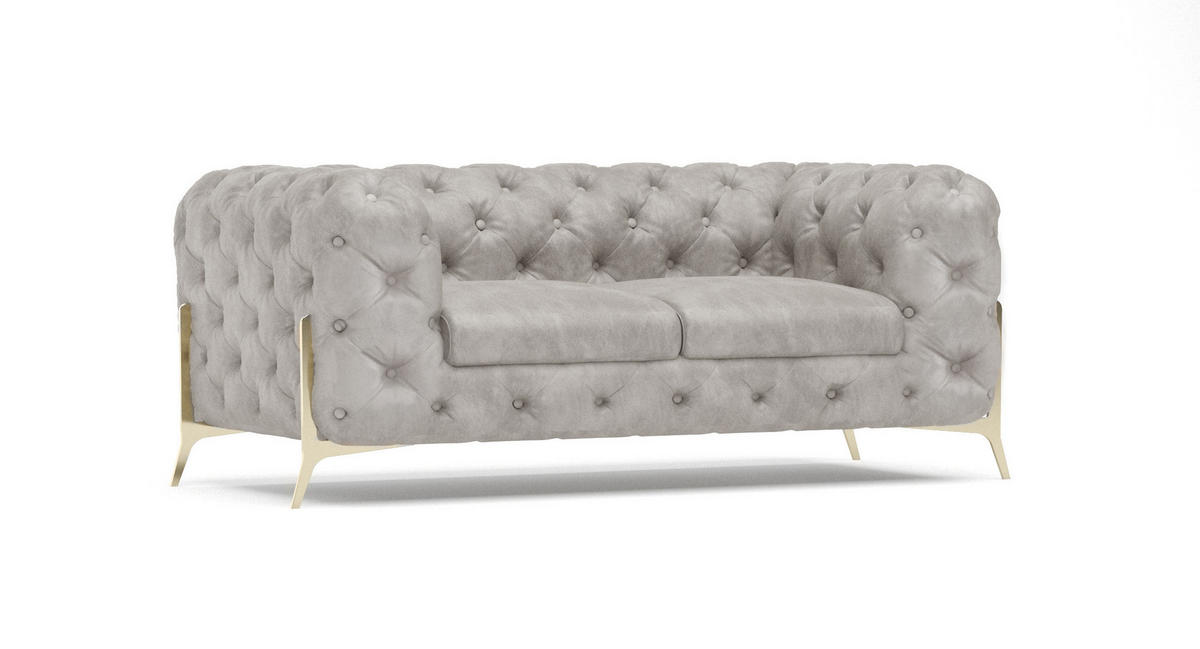 CHESTERFIELD-SOFA 2-Sitzer Vertex Grau Samt - Goldfarben/Grau, Holz/Textil (185/75/100cm) - S-Style Möbel