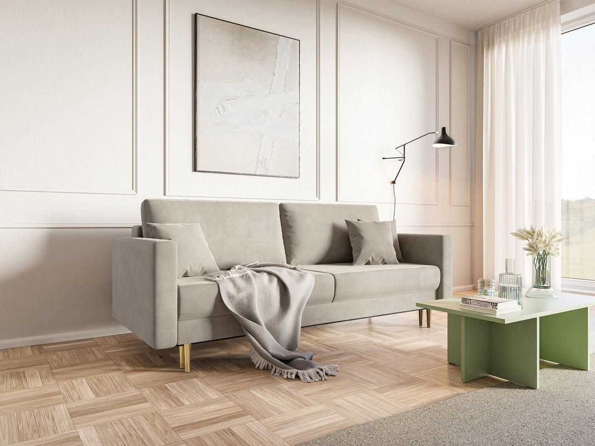 SCHLAFSOFA Valico Beige hydrophober Samt - Beige/Goldfarben, Textil/Metall (230/90/97cm) - Selsey