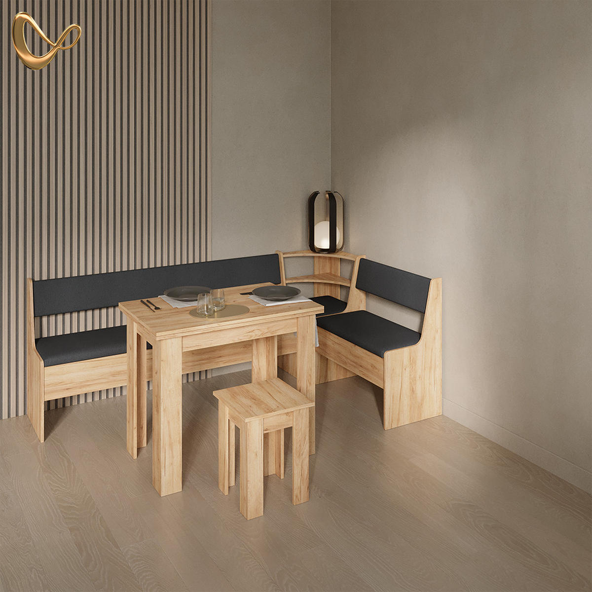 ECKBANKGRUPPE Tiberio Goldkraft Eiche 210 x 120 cm mit Tisch - Honigeiche, Holzwerkstoff (210/80/120cm) - Livinity®