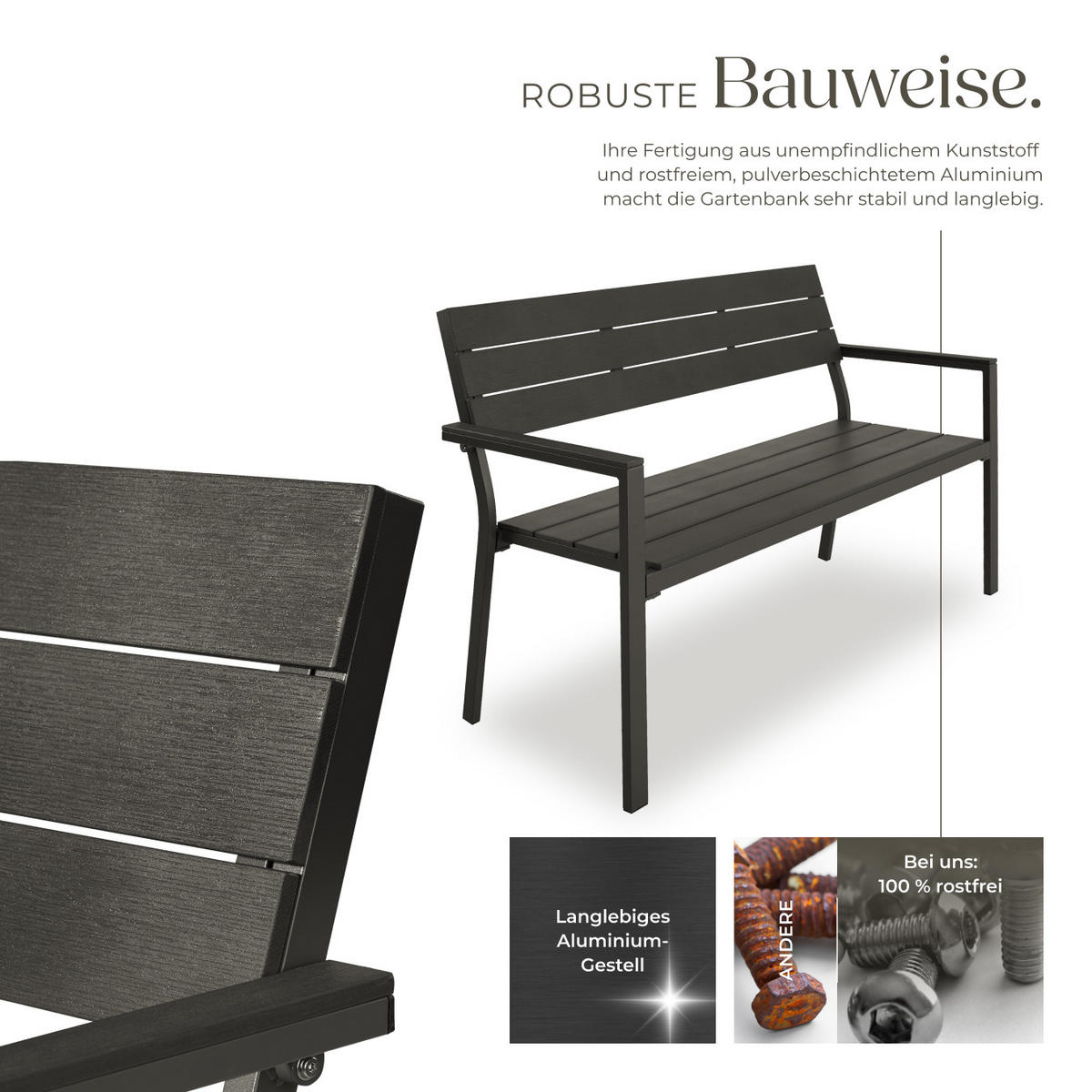 GARTENBANK Line,128 x 59 x 88 cm,dunkelgrau - Dunkelgrau, Metall (59/88/128cm) - tectake