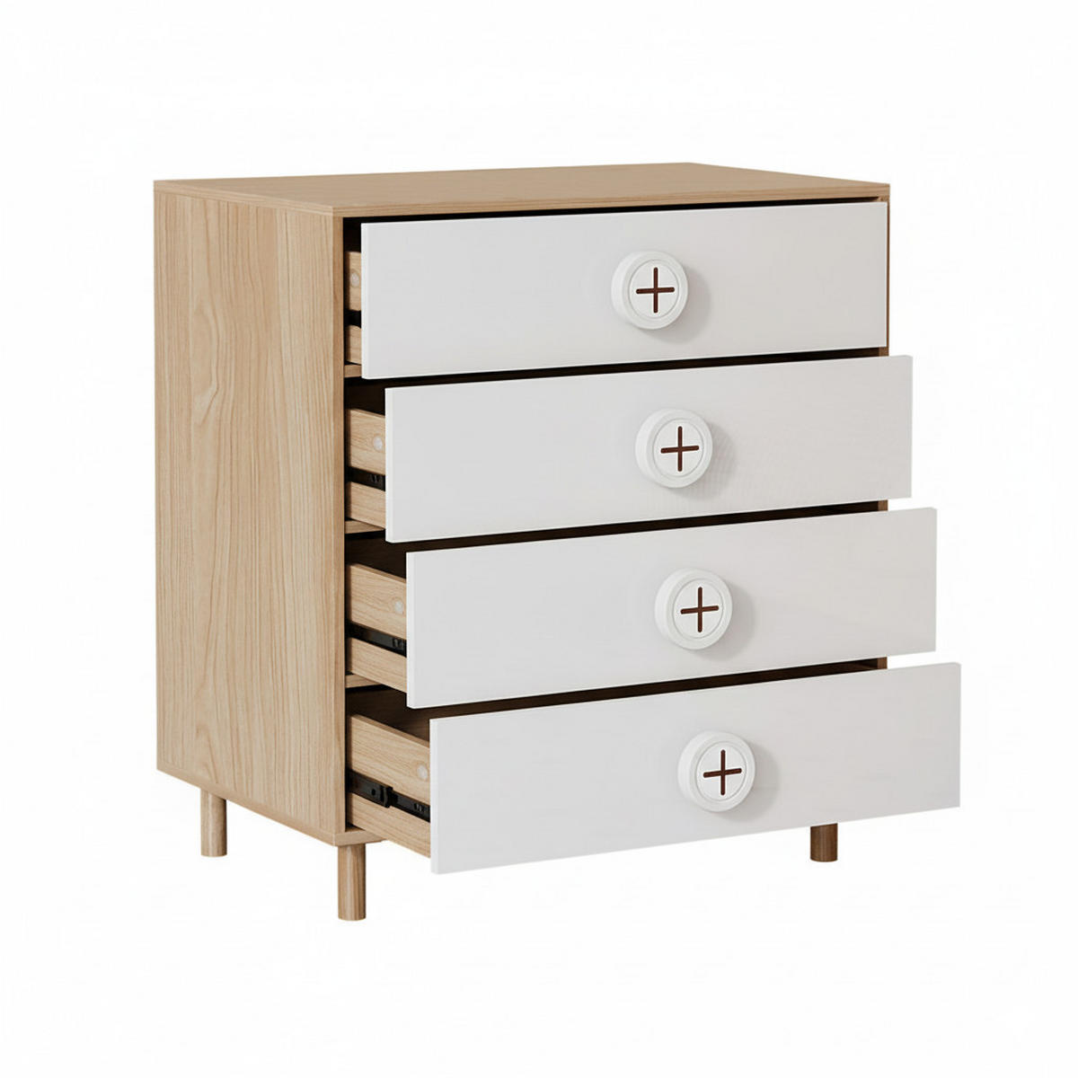 NACHTSCHRÄNKCHEN Modern Weiß Holzoptik mit 4 Schubladen 80×54×90 cm - Weiß, Holzwerkstoff (80/90/54cm) - Urban Meuble