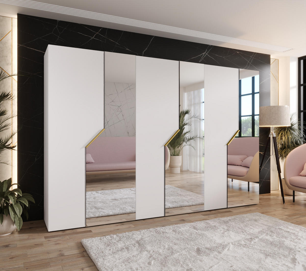 DREHTÜRENSCHRANK 202/300/52 6-türig - Goldfarben/Weiß, Holz/Metall (300/202/52cm) - Abiks Möbel