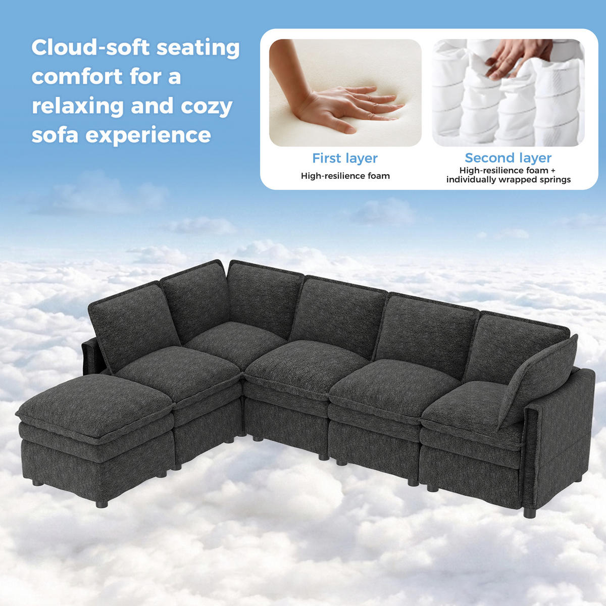 ECKSOFA mit Schlaffunktion und Chenille Bezug - Grau, Textil (344/127cm) - EVRYAE