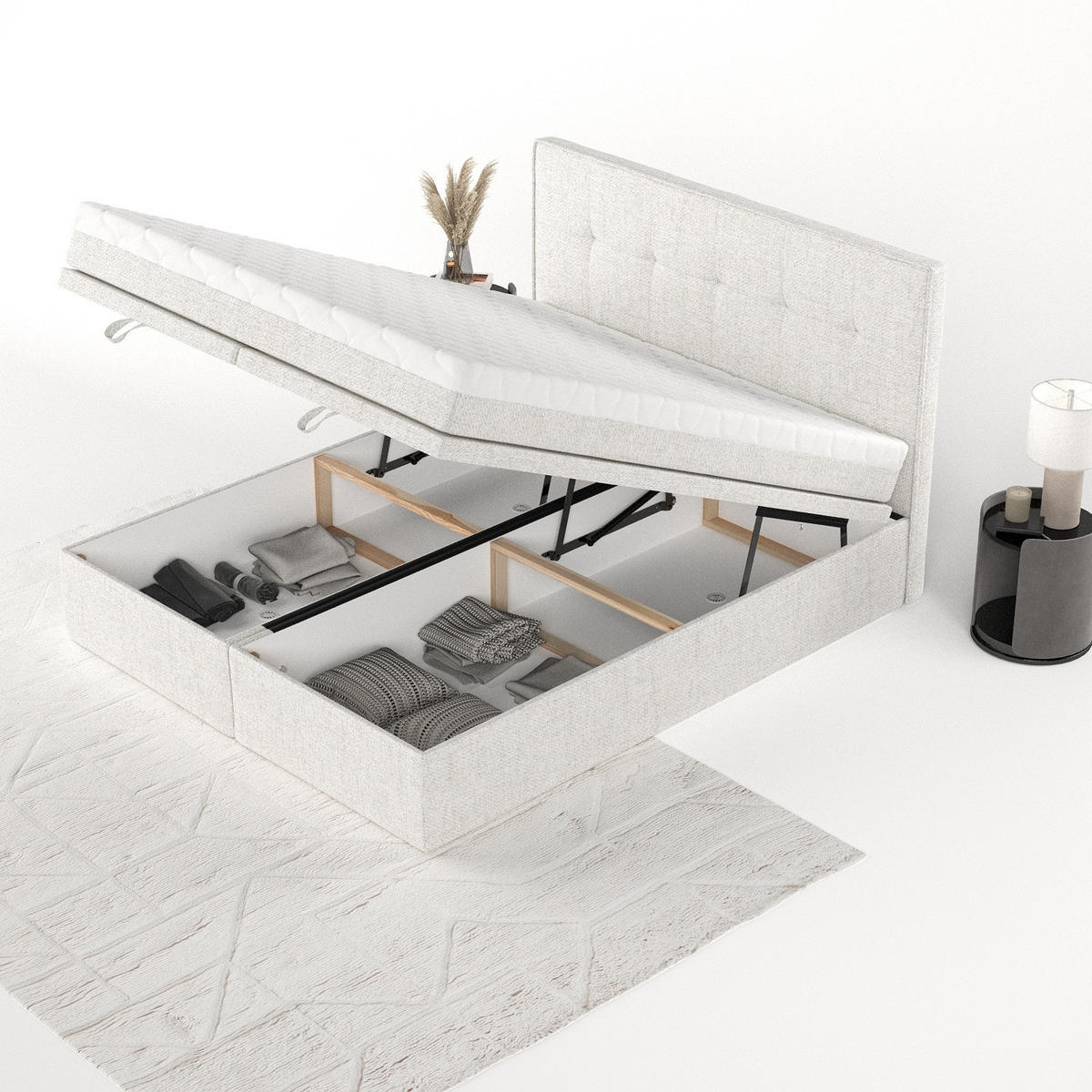 BOXBETT Arivo 160/200 cm Creme im Neve Stoff - Creme/Schwarz, Holz/Holzwerkstoff (160/200cm) - AltaBeds