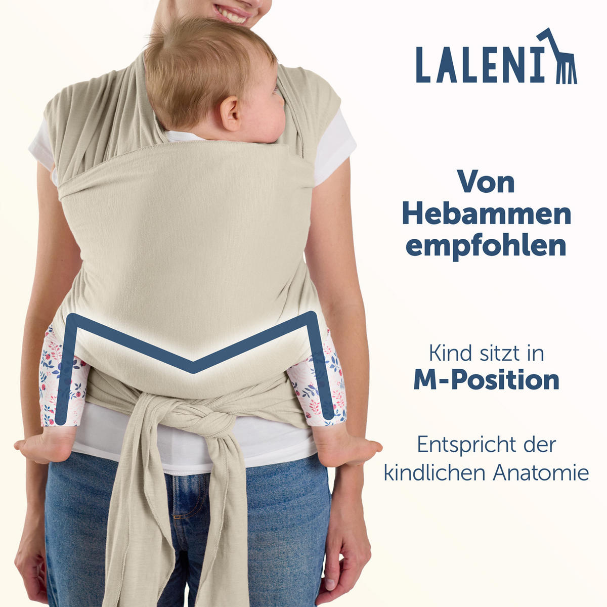 BABYTRAGEN für Neugeborene bis 15 kg - 100% Baumwolle (Ohne Elasthan) - Beige - Beige, Textil (60/5.1cm) - Laleni