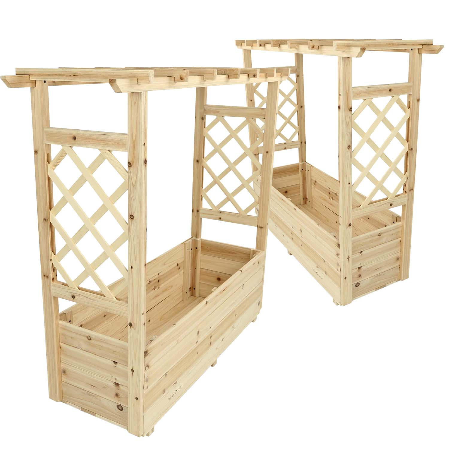 PFLANZKÄSTEN 2er Set mit Rankgittern & Dach - Tannenholz - 98 x 33 x 103cm - Naturfarben, Holz (98/103/33cm) - holz4home