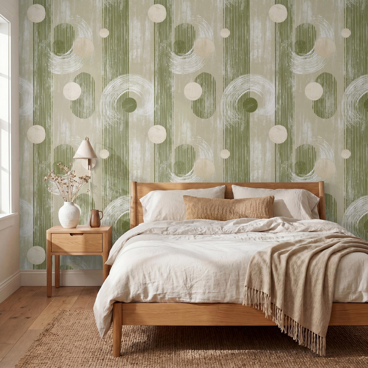 TAPETE - Künstlerisch - Modern - Grün - 300x240 cm - Olivgrün, Papier (300/240cm) - OnlyWow