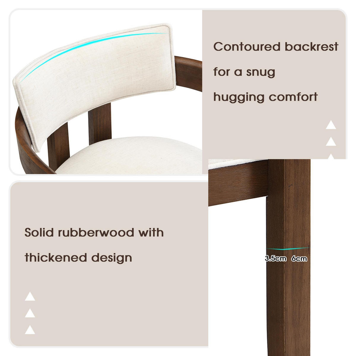 ARMLEHNSTUHL 4 Stück in Leinenstoff, Walnussholzfarbe - Walnussfarben, Holz/Textil (60.5/78.5/57.5cm) - KOMHTOM