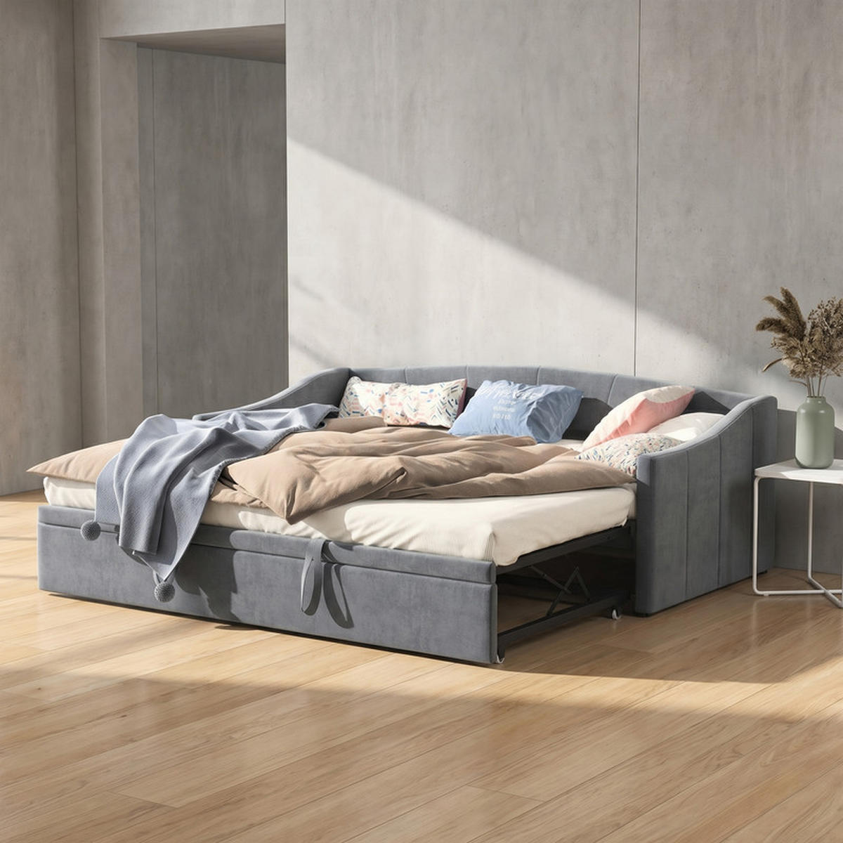 SCHLAFSOFA 90/200 cm grau mit Liegefunktion und Schublade - Grau, Holz